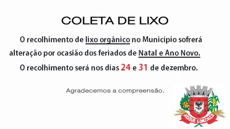 COLETA DE LIXO NOS FERIADOS DE NATAL E FINAL DE ANO